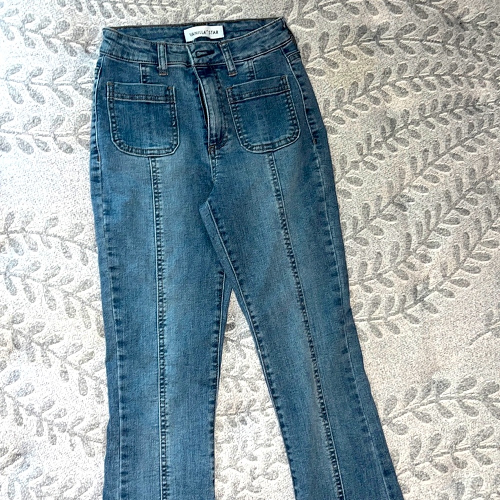 Blue flare skinny jeans
